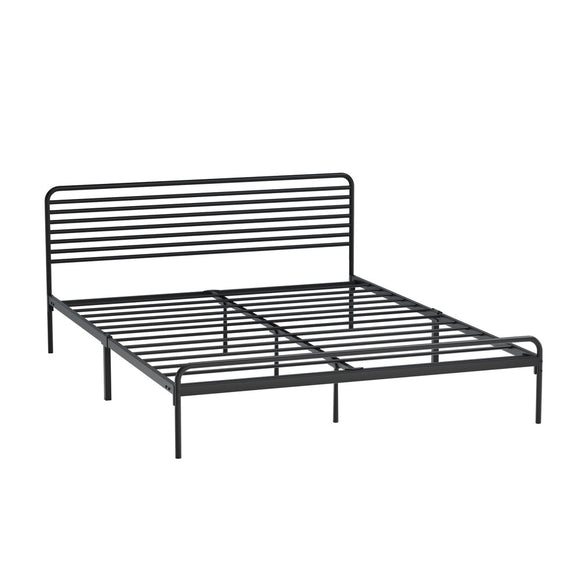 NNEED Queen Metal Bed Frame Railing-style Black