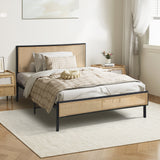 NNEED Metal Bed Frame Single Size with Rattan Board