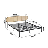 NNEED Bed Frame Double Metal Base Rattan Headboard