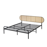 NNEED Bed Frame Double Metal Base Rattan Headboard