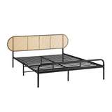 NNEED Bed Frame Double Metal Base Rattan Headboard