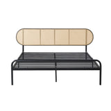 NNEED Bed Frame Double Metal Base Rattan Headboard