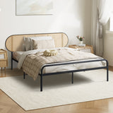 NNEED Bed Frame King Single Metal Base Rattan Headboard