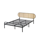 NNEED Bed Frame King Single Metal Base Rattan Headboard