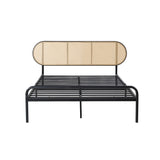 NNEED Bed Frame King Single Metal Base Rattan Headboard