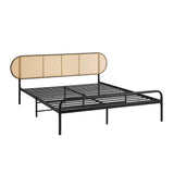 NNEED Bed Frame Queen Metal Base Rattan Headboard