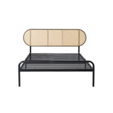 NNEED Bed Frame Single Metal Base Rattan Headboard