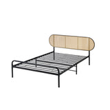 NNEED Bed Frame Single Metal Base Rattan Headboard
