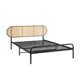 NNEED Bed Frame Single Metal Base Rattan Headboard