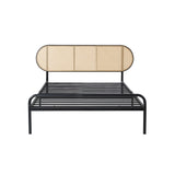NNEED Bed Frame Single Metal Base Rattan Headboard