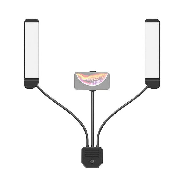 Portable Double Arm Fill Light With Phone Clip - Adjustable Brightness Black-1915196673634734081