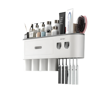NNEOBA Wall-Mounted Bathroom Storage Rack (Gray, 4 Cups, 4 Stickers)