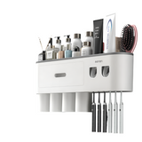 NNEOBA Wall-Mounted Bathroom Storage Rack (Gray, 4 Cups, 4 Stickers)