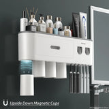 NNEOBA Wall-Mounted Bathroom Storage Rack (Gray, 4 Cups, 4 Stickers)
