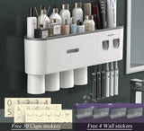NNEOBA Wall-Mounted Bathroom Storage Rack (Gray, 4 Cups, 4 Stickers)