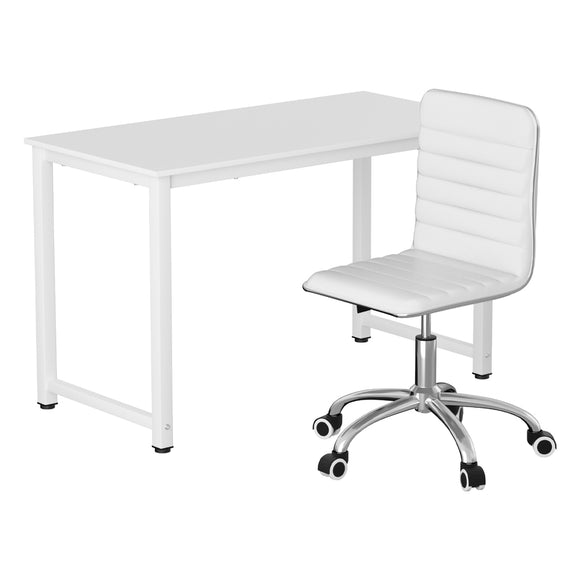 NNEDSZ Artiss Computer Desk 120cm Executive Office Chairs Set PU Leather Low Back White