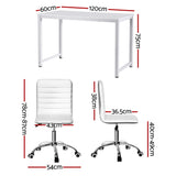 NNEDSZ Artiss Computer Desk 120cm Executive Office Chairs Set PU Leather Low Back White