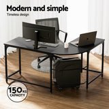 NNEDSZ Artiss Computer Desk L-Shape CPU Stand Black 147CM