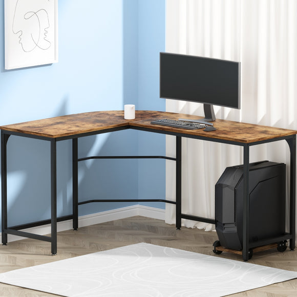 NNEDSZ Artiss Computer Desk L-Shape CPU Stand Brown 147CM
