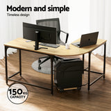 NNEDSZ Artiss Computer Desk L-Shape CPU Stand Oak 147CM
