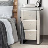 NNEED Bedside Table 3 Drawers Mirrored Nightstand