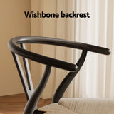 NNEDSZ 1x Artiss Dining Chair Wooden Rattan Wishbone Black