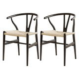 NNEDSZ 1 Set of 2 Artiss Dining Chairs Wooden Rattan Wishbone Black