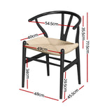 NNEDSZ 1 Set of 2 Artiss Dining Chairs Wooden Rattan Wishbone Black