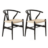NNEDSZ 1 Set of 2 Artiss Dining Chairs Wooden Rattan Wishbone Black