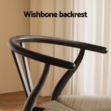 NNEDSZ 1 Set of 2 Artiss Dining Chairs Wooden Rattan Wishbone Black