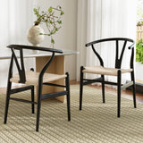 NNEDSZ 1 Set of 2 Artiss Dining Chairs Wooden Rattan Wishbone Black
