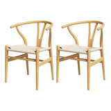 NNEDSZ 1 Set of 2 Artiss Dining Chairs Wooden Rattan Seat Wishbone Back