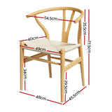 NNEDSZ 1 Set of 2 Artiss Dining Chairs Wooden Rattan Seat Wishbone Back