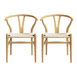NNEDSZ 1 Set of 2 Artiss Dining Chairs Wooden Rattan Seat Wishbone Back