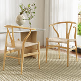 NNEDSZ 1 Set of 2 Artiss Dining Chairs Wooden Rattan Seat Wishbone Back