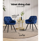 NNEDSZ Artiss Dining Chairs Set of 2 Velvet Diamond Tufted Armchair Blue