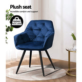 NNEDSZ Artiss Dining Chairs Set of 2 Velvet Diamond Tufted Armchair Blue