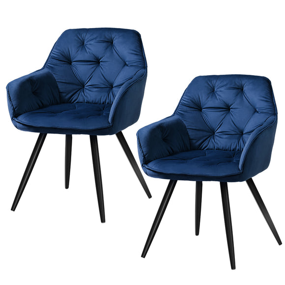 NNEDSZ Artiss Dining Chairs Set of 2 Velvet Diamond Tufted Armchair Blue
