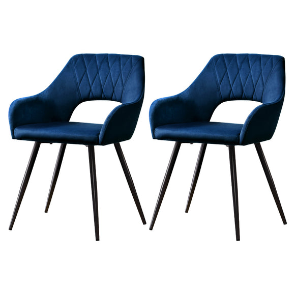 NNEDSZ Artiss Dining Chairs Set of 2 Velvet Hollow Armchair Blue