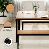 Artiss Dining Table and Chairs Set 3PCS Kitchen Metal Desk Bench Natural Oak