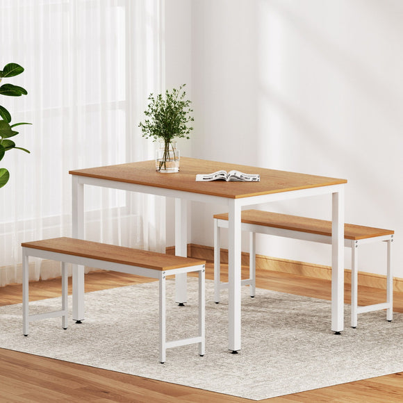 NNEDSZ Artiss Dining Table and Chairs Set 3PCS Metal Desk Bench Sets Kitchen Furniture