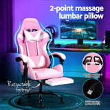 NNEDSZ Artiss 2 Point Massage Gaming Office Chair Footrest Pink