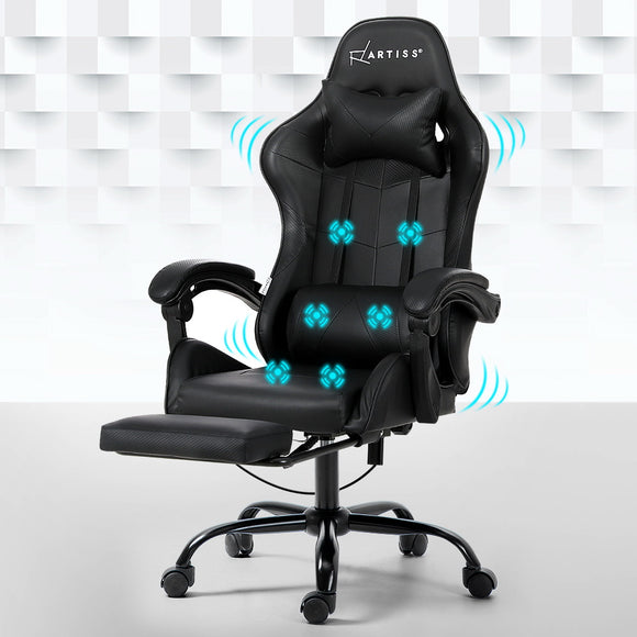 NNEDSZ Artiss 6 Point Massage Gaming Office Chair Footrest Black