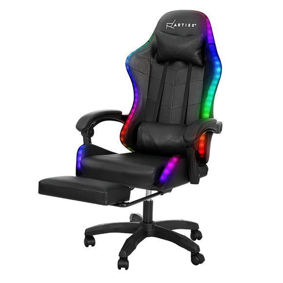NNEDSZ 6 Point Massage Gaming Office Chair 7 LED Footrest Black