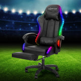 NNEDSZ 6 Point Massage Gaming Office Chair 7 LED Footrest Black