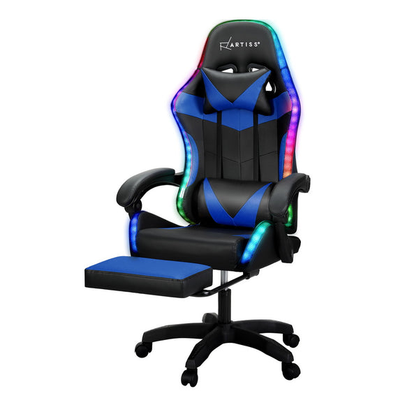 NNEDSZ 6 Point Massage Gaming Office Chair 7 LED Footrest Blue