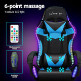 NNEDSZ 6 Point Massage Gaming Office Chair 7 LED Footrest Cyan Blue