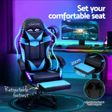 NNEDSZ 6 Point Massage Gaming Office Chair 7 LED Footrest Cyan Blue