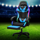 NNEDSZ 6 Point Massage Gaming Office Chair 7 LED Footrest Cyan Blue