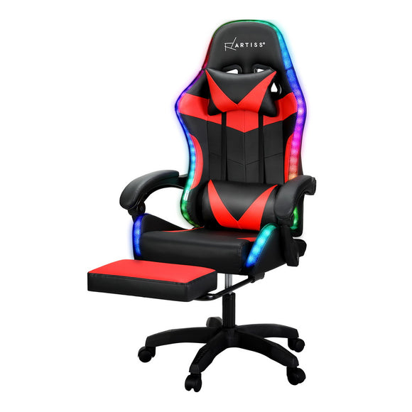 NNEDSZ 6 Point Massage Gaming Office Chair 7 LED Footrest Red